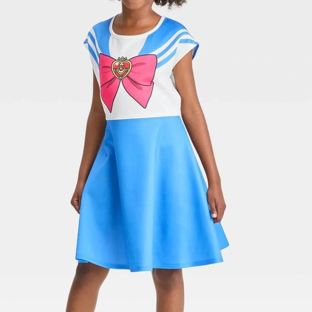 SAILOR MOON Girls Cosplay Dress Anime Costume White/Blue - Size L 10/12
